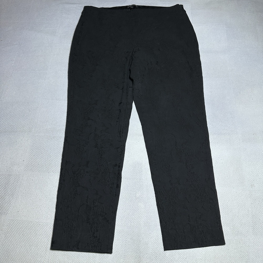 Eileen Fisher Pants Womens Medium Black Jacquard Stencil Textured Cotton Blend‎